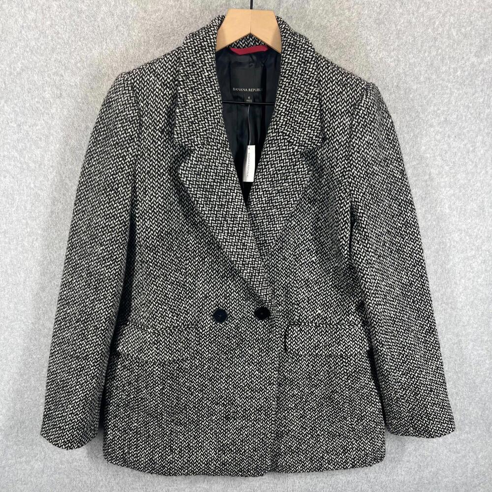 Banana Republic Black and White Tweed Double-Breasted Blazer